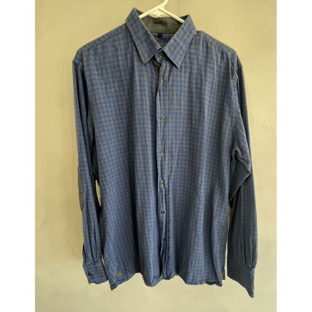 Luchiano Visconti Shirt Mens Large Blue Gray Cotton Long Sleeve Button Down Flaw